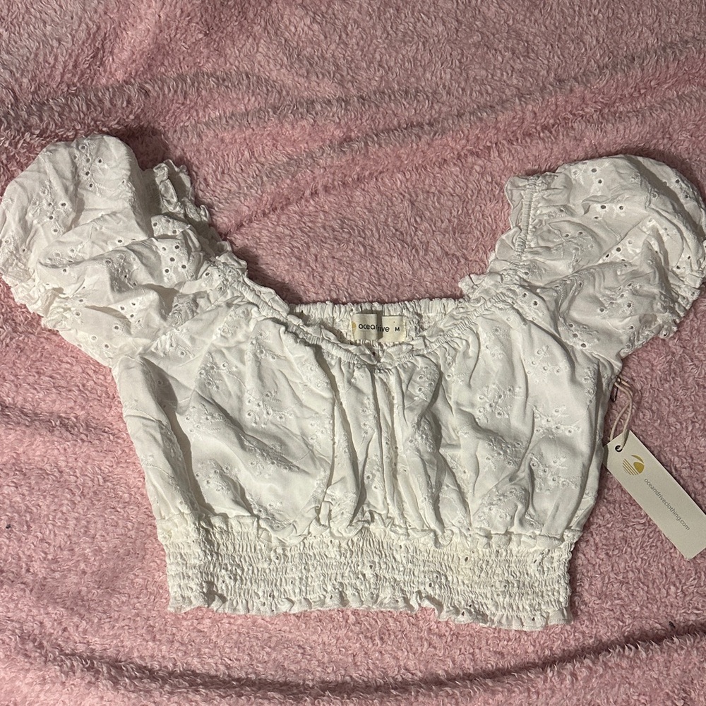 Ocean Drive White Eyelet Puff Sleeve Blouse